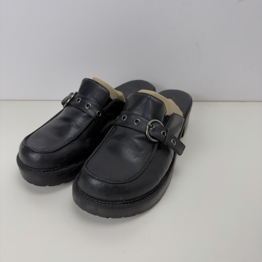 Vintage 90s Y2K Arizona Jean Co 'SHINE' Brown Faux Leather Chunk Heel Mules 10M